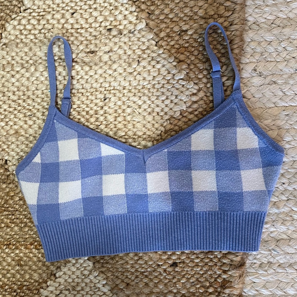 Blue Gingham Crop, Size Medium